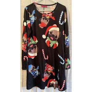 Ruiyige Womens Christmas Night Shirt Pug Dogs XL Pajamas Dress Scoop Neck Pj